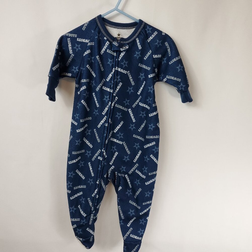 Dallas Cowboys NFL Blue Wht Print Onesie Footie Pajamas Boys/Girls Sleepers 12M